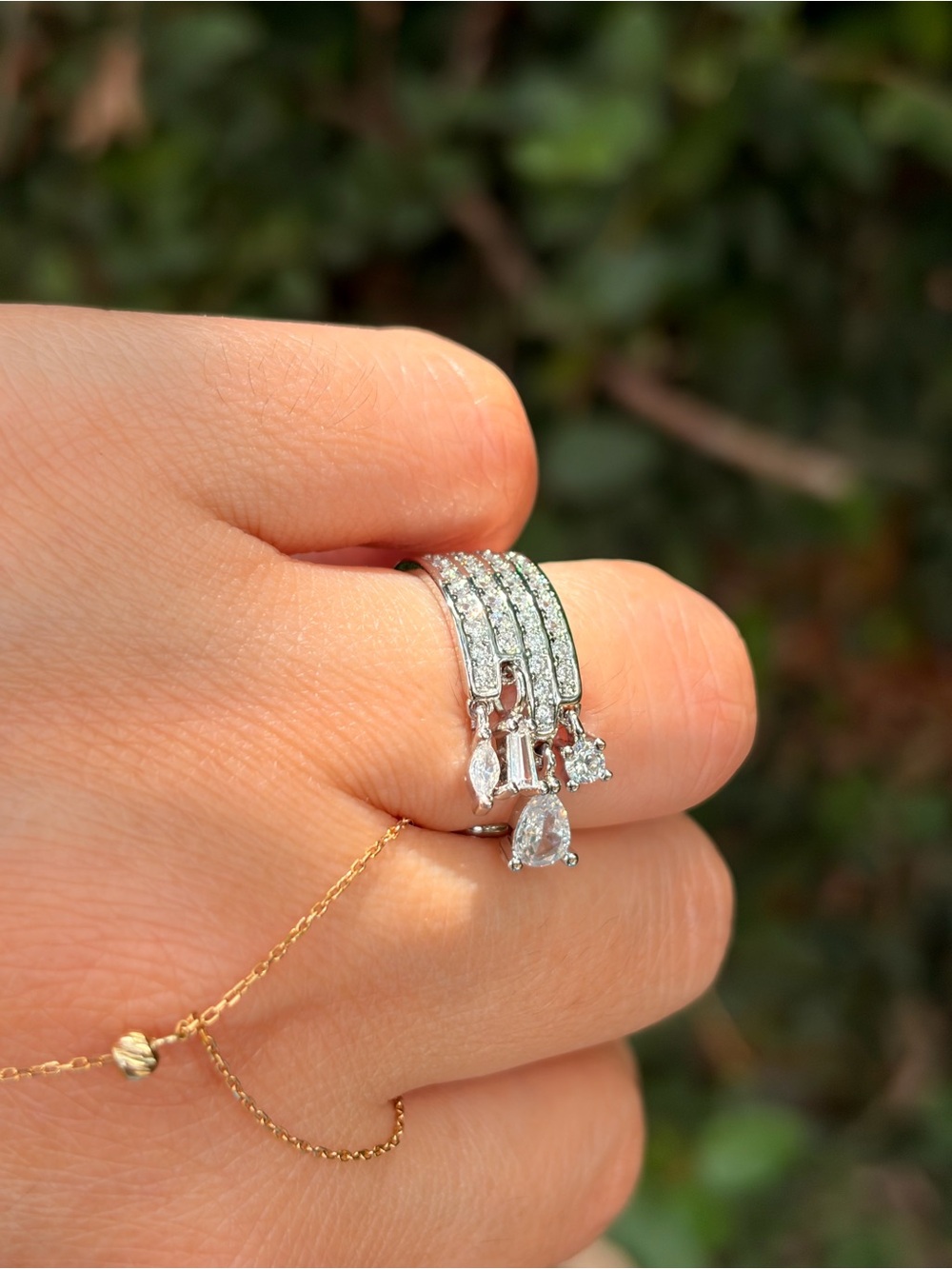 Silver Crystal Multi-Row Accent Ring - Bride Jewelry - Picture 6 of 9